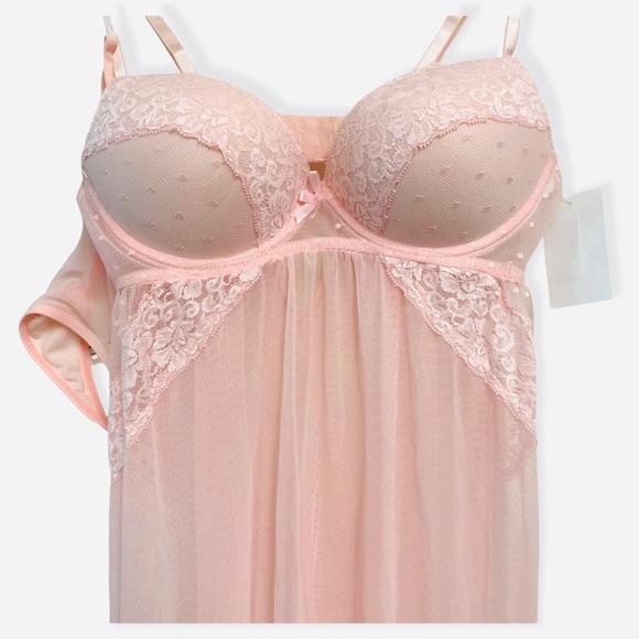 Scalloped Lace Babydoll & Thong 2-piece Set In Pink -Medium - Picture 4 of 9
